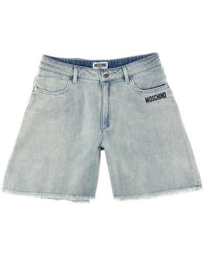 Moschino Logo Print Denim Shorts - Blue