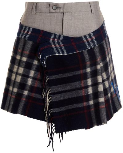 1/OFF 'check Scarf Reworked' Skirt - Blue