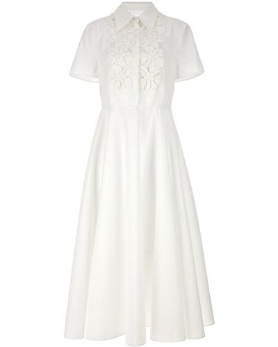 Valentino Garavani 'compact Popeline' Embroidered Dress - White