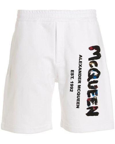 Alexander McQueen Logo Print Shorts - White