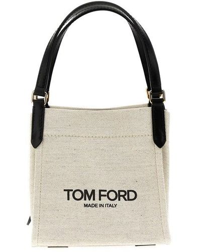 Tom Ford Logo Canvas Handbag Borse A Mano Bianco/Nero