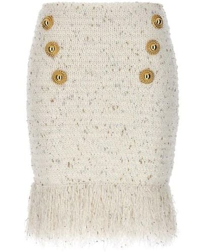Balmain 'fringed Tweed' Skirt - Natural