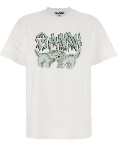 Ganni T-Shirt "Cats" - Weiß