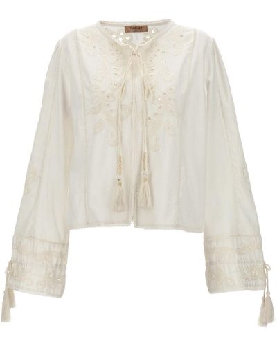 Twin Set Embroidery Blouse - White