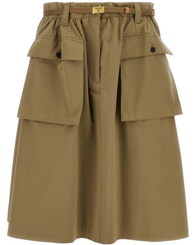 Prada Satin Cotton Midi Skirt - Green