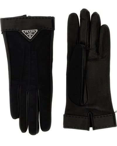 Prada Logo Nappa Gloves - Black