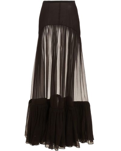 Saint Laurent Flounced Long Skirt - Black