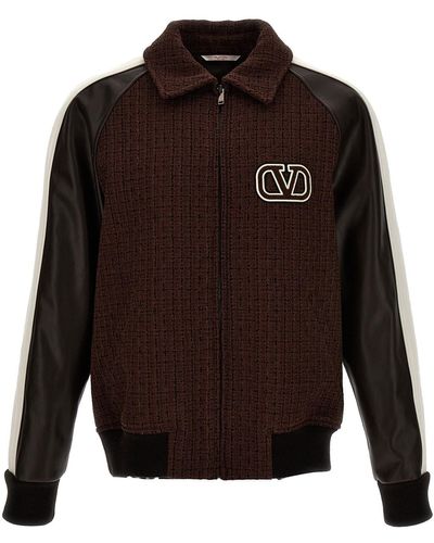 Valentino Garavani Bomber Jacket With Logo Embroidery - Brown