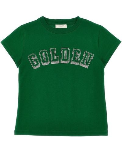 Golden Goose Glitter Logo Print T-shirt - Green