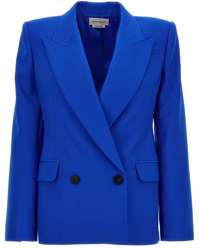 Alexander McQueen Double Breast Wool Blazer Jacket - Blue