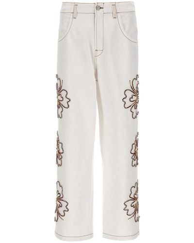 Bluemarble Jeans 'Embroidered Hibiscus' - Bianco