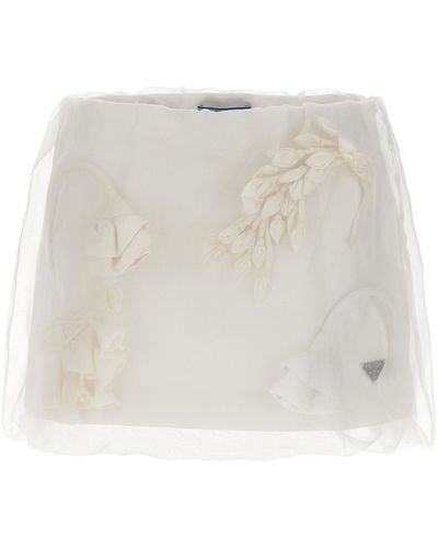 Prada Satin Organza Skirt - White