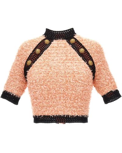 Balmain Tweed-Top Mit Logoknopf - Mehrfarbig