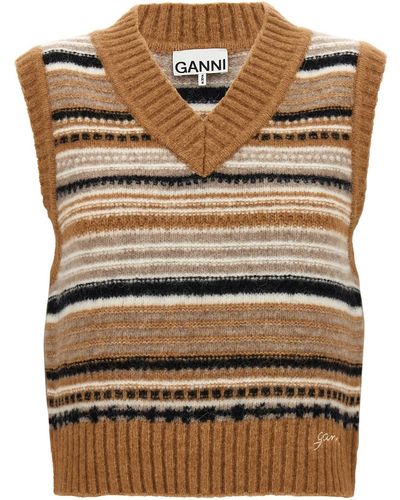 Ganni Striped Vest - Brown