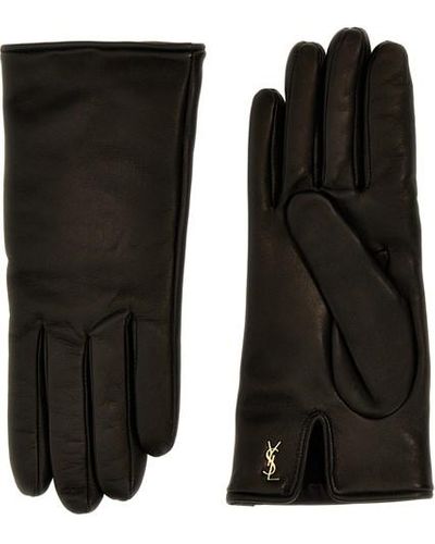 Saint Laurent 'cassandre' Crop Gloves - Black