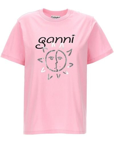 Ganni T-Shirt Mit Logodruck - Pink
