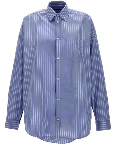 Balenciaga Logo Print Striped Shirt - Blue