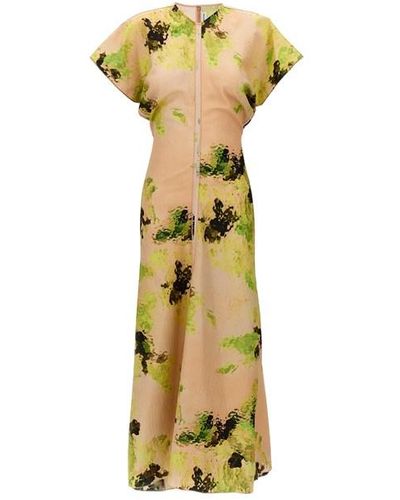 Victoria Beckham Floral Printed Dress Abiti Multicolor - Metallizzato