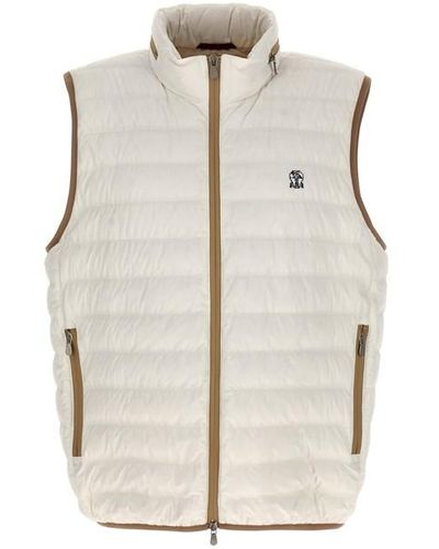 Brunello Cucinelli Padded Vest With Logo Embroidery - Multicolor