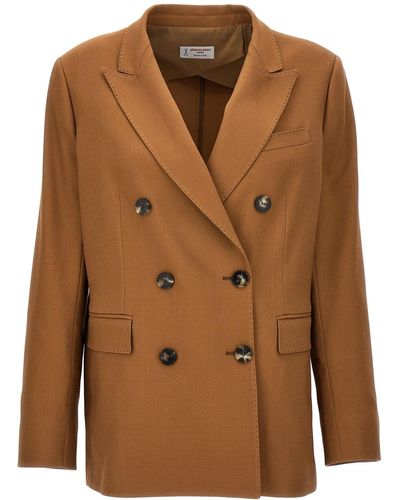 Alberto Biani Gabardine Double-breasted Blazer - Brown