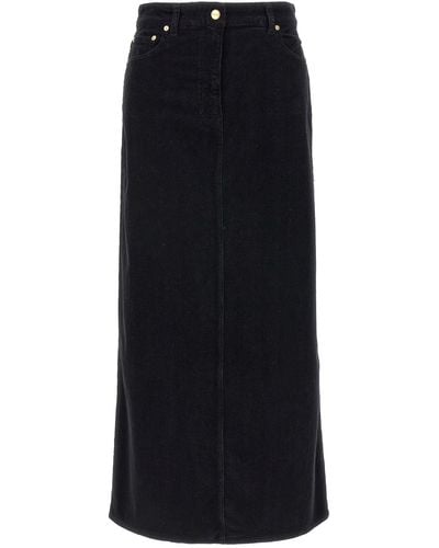 Ganni Long Velvet Ribbed Skirt - Black