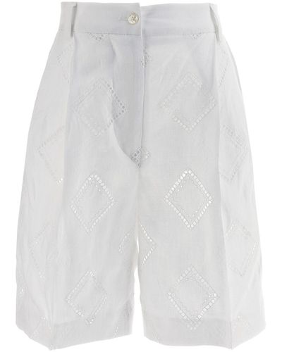 Kiton Bermuda-Shorts Aus Leinen Mit Stickerei - Weiß