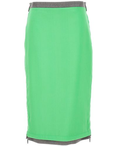 Fendi Satin And Gabardine Skirt - Green