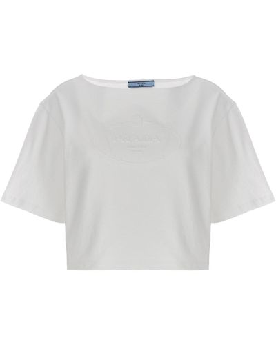 Prada Cropped-T-Shirt Mit Logo - Weiß