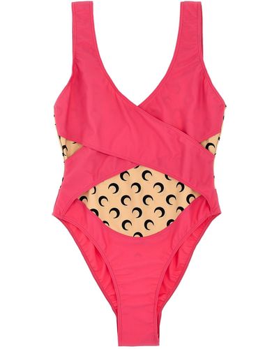 Marine Serre 'all Over Moon' One-piece Swimsuit - Pink