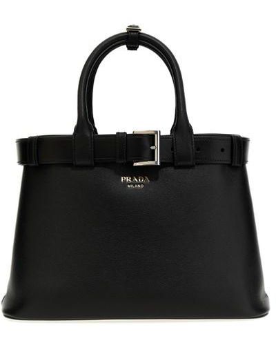 Prada ' Buckle' Medium Handbag - Black