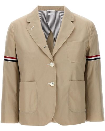 Thom Browne 'cropped Sack Patch Pocket Sportcoat' Blazer - Natural