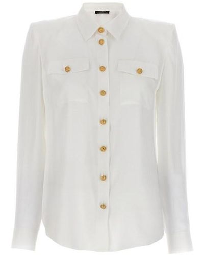 Balmain Logo Button Shirt - White