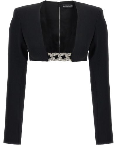 David Koma Top '3d Crystsal Chain And Square Neck' - Black