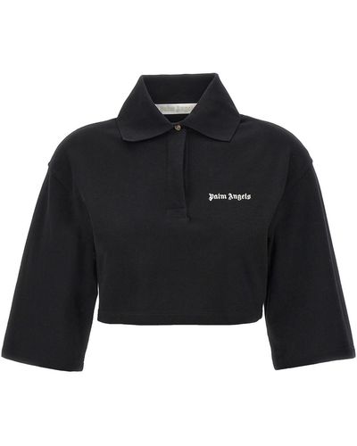 Palm Angels 'classic Logo' Crop Polo Shirt - Black