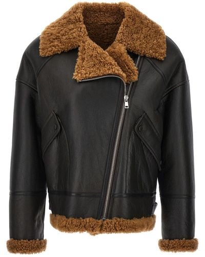 Yves Salomon Leather Sheepskin Jacket - Black