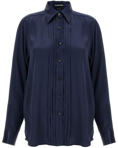 Tom Ford Pleated Plastron Shirt - Blue