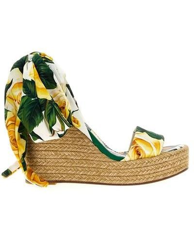 Dolce & Gabbana Floral Print Wedges - Yellow