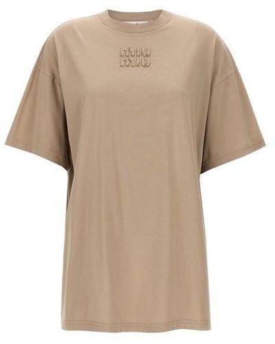 Miu Miu Mini T-shirt Dress - Natural