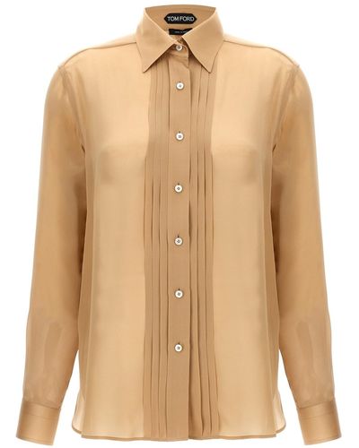Tom Ford Pleated Plastron Shirt - Natural