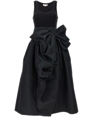 Alexander McQueen Bow-embellished Scoop-neck Stretch-cotton Midi Dress - Black