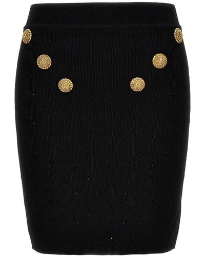 Balmain Logo Button Knitted Skirt - Black