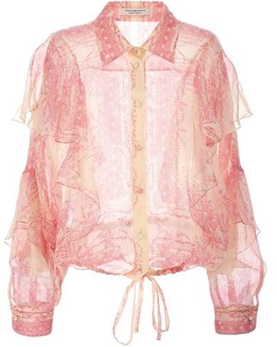 Philosophy Di Lorenzo Serafini Silk Crépon Shirt Ruffles - Pink