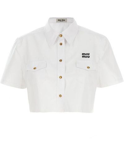 Miu Miu Cropped Shirt Mit Logostickerei - Weiß