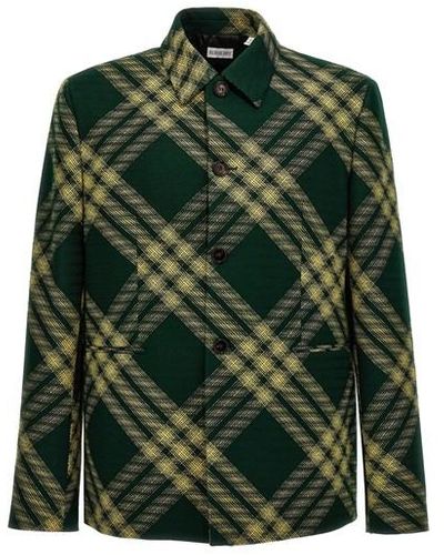 Burberry Check Wool Tailored Blazer - Green
