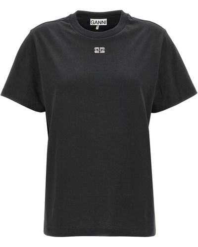 Ganni Rhinestone Logo T-shirt - Black