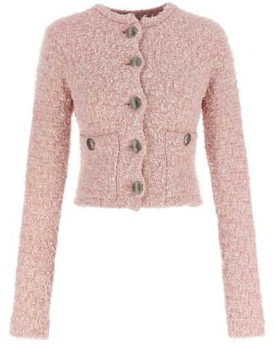 Balenciaga Cropped Tweed Cardigan - Pink