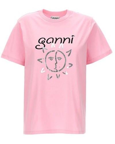 Ganni T-shirt stampa logo - Rosa