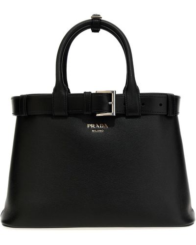 Prada ' Buckle' Medium Handbag - Black