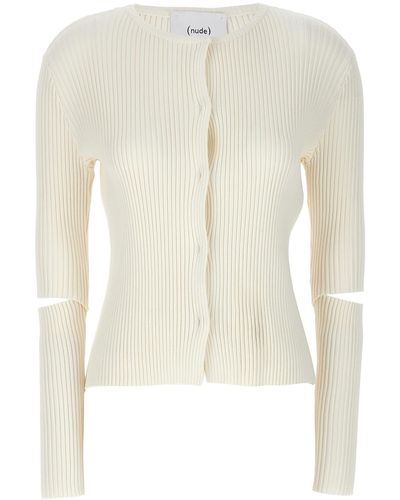 Nude Cutout Detail Ribbed Cardigan - White