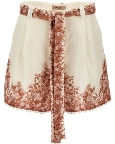 Twin Set Embroidery Shorts - Pink